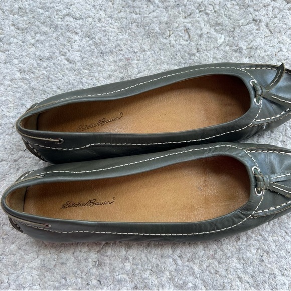 Eddie Bauer: Sage Green Slip On Exposed Stitching Square Toed Slip On Loafers - Picture 12 of 13